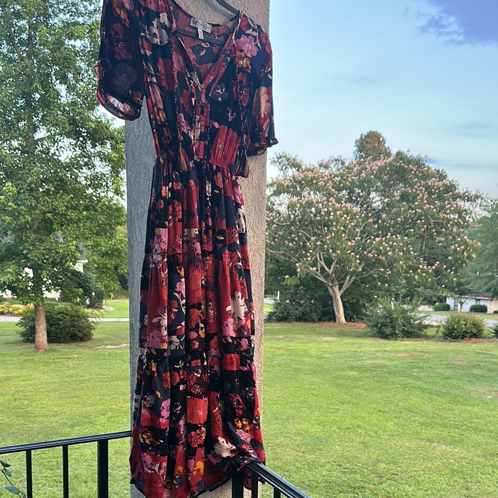 Jessica Simpson Red and Navy Blue Floral Maxi Dress